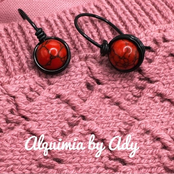 Red Turquoise handmade bohemian dangle earrings - Picture 2 of 7